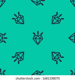 Icono de dientes de diamante de línea azul aislado sin fisuras en fondo verde. Ilustración vectorial