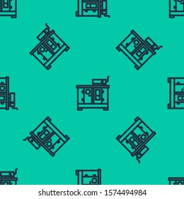 Blue line Diesel power generator icon isolated seamless pattern on green background. Industrial and home immovable power generator.  Vector Illustration