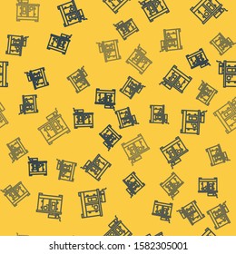 Blue line Diesel power generator icon isolated seamless pattern on yellow background. Industrial and home immovable power generator.  Vector Illustration