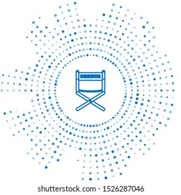 Blue line Director movie chair icon isolated on white background. Film industry. Abstract circle random dots. Vector Illustration