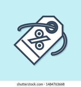 Blue line Discount percent tag icon isolated on blue background. Shopping tag sign. Special offer sign. Discount coupons symbol.  Vector Illustration