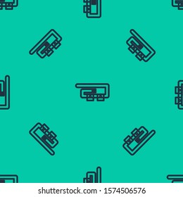 Blue line Diving belt icon isolated seamless pattern on green background. Scuba gear. Diving underwater equipment.  Vector Illustration