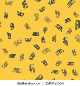 Blue line Diving belt icon isolated seamless pattern on yellow background. Scuba gear. Diving underwater equipment.  Vector Illustration