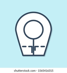 Blue line Diving hood icon isolated on blue background. Spearfishing hat winter swim hood. Diving underwater equipment.  Vector Illustration