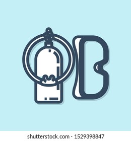 Blue line Diving mask and aqualung icon isolated on blue background. Oxygen tank for diver. Extreme sport. Sport equipment.  Vector Illustration