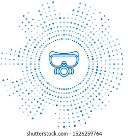 Blue line Diving mask icon isolated on white background. Extreme sport. Sport equipment. Abstract circle random dots. Vector Illustration