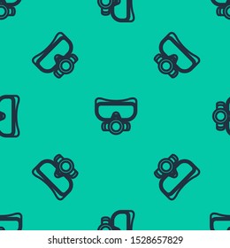 Blue line Diving mask icon isolated seamless pattern on green background. Extreme sport. Sport equipment.  Vector Illustration