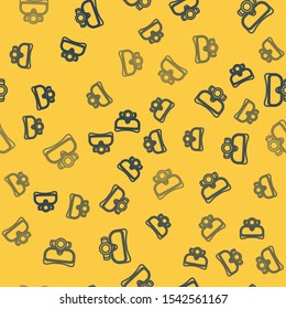 Blue line Diving mask icon isolated seamless pattern on yellow background. Extreme sport. Sport equipment.  Vector Illustration
