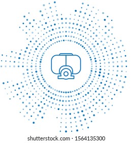 Blue line Diving mask icon isolated on white background. Extreme sport. Diving underwater equipment. Abstract circle random dots. Vector Illustration