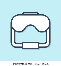 Blue line Diving mask icon isolated on blue background. Extreme sport. Diving underwater equipment.  Vector Illustration