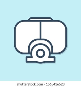 Blue line Diving mask icon isolated on blue background. Extreme sport. Diving underwater equipment.  Vector Illustration