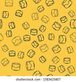 Blue line Diving mask icon isolated seamless pattern on yellow background. Extreme sport. Diving underwater equipment.  Vector Illustration