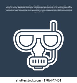 Blue line Diving mask and snorkel icon isolated on blue background. Extreme sport. Diving underwater equipment. Vector