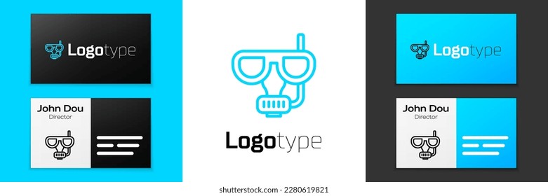 Blue line Diving mask and snorkel icon isolated on white background. Extreme sport. Diving underwater equipment. Logo design template element. Vector