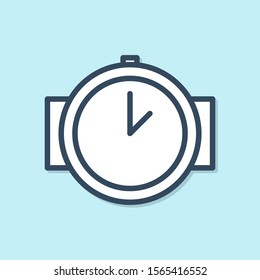 Blue line Diving watch icon isolated on blue background. Diving underwater equipment.  Vector Illustration