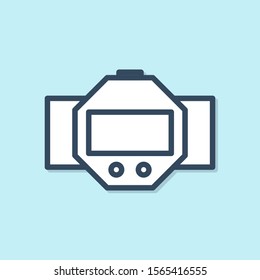 Blue line Diving watch icon isolated on blue background. Diving underwater equipment.  Vector Illustration