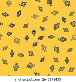Blue line Diving watch icon isolated seamless pattern on yellow background. Diving underwater equipment.  Vector