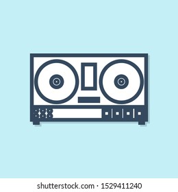 Blue line DJ remote for playing and mixing music icon isolated on blue background. DJ mixer complete with vinyl player and remote control.  Vector Illustration