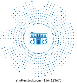 Blue line DJ remote for playing and mixing music icon isolated on white background. DJ mixer complete with vinyl player and remote control. Abstract circle random dots. Vector Illustration