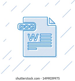 Blue line DOC file document. Download doc button icon isolated on white background. DOC file extension symbol.  Vector Illustration