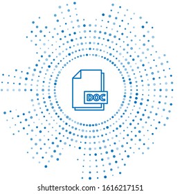 Blue line DOC file document. Download doc button icon isolated on white background. DOC file extension symbol. Abstract circle random dots. Vector Illustration