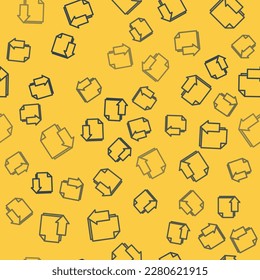 Blue line Document with download icon isolated seamless pattern on yellow background. File document symbol.  Vector Illustration