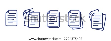 Blue Line Document File Icons Set Vector Illustration