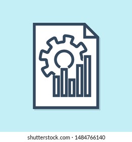 Blue line Document with graph chart icon isolated on blue background. Report text file icon. Accounting sign. Audit, analysis, planning.  Vector Illustration