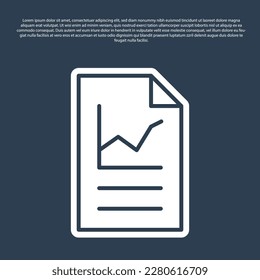 Blue line Document with graph chart icon isolated on blue background. Report text file icon. Accounting sign. Audit, analysis, planning.  Vector