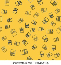 Blue line Document icon isolated seamless pattern on yellow background. File icon. Checklist icon. Business concept.   Vector Illustration