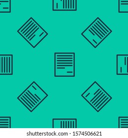 Blue line Document icon isolated seamless pattern on green background. File icon. Checklist icon. Business concept.  Vector Illustration