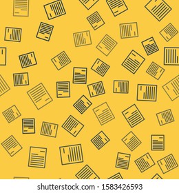 Blue line Document icon isolated seamless pattern on yellow background. File icon. Checklist icon. Business concept.  Vector Illustration