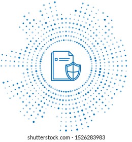 Blue line Document protection concept icon isolated on white background. Confidential information and privacy idea, secure, guard, shield. Abstract circle random dots. Vector Illustration