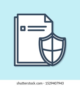 Blue line Document protection concept icon isolated on blue background. Confidential information and privacy idea, secure, guard, shield.  Vector Illustration