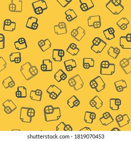 Blue line Document protection concept icon isolated seamless pattern on yellow background. Confidential information and privacy idea, secure, guard, shield.  Vector Illustration