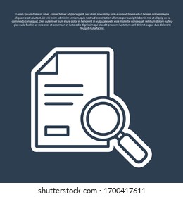 Documento de línea azul con icono de búsqueda aislado en fondo azul. Icono de archivo y lupa. Signo de investigación analítica. Ilustración vectorial