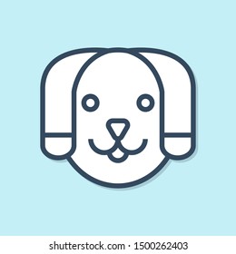 Blue line Dog icon isolated on blue background.  Vector Illustration
