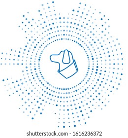 Blue line Dog icon isolated on white background. Abstract circle random dots. Vector Illustration