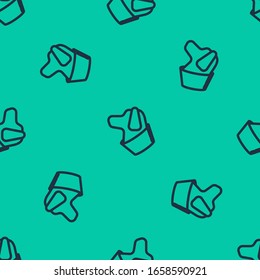 Blue line Dog icon isolated seamless pattern on green background.  Vector Illustration