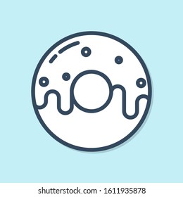Blue line Donut with sweet glaze icon isolated on blue background.  Vector Illustration