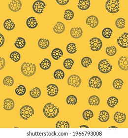 Blue line Donut with sweet glaze icon isolated seamless pattern on yellow background.  Vector