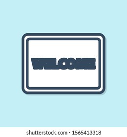 Blue line Doormat with the text Welcome icon isolated on blue background. Welcome mat sign.  Vector Illustration