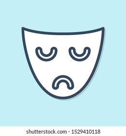 Blue line Drama theatrical mask icon isolated on blue background.  Vector Illustration