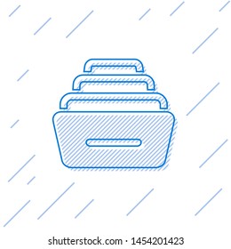 Blue line Drawer with documents icon isolated on white background. Archive papers drawer. File Cabinet Drawer. Office furniture.  Vector Illustration