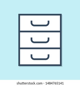 Blue line Drawer with documents icon isolated on blue background. Archive papers drawer. File Cabinet Drawer. Office furniture.  Vector Illustration