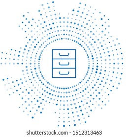 Blue line Drawer with documents icon isolated on white background. Archive papers drawer. File Cabinet Drawer. Office furniture. Abstract circle random dots. Vector Illustration