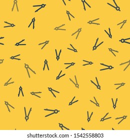 Blue line Drawing compass icon isolated seamless pattern on yellow background. Compasses sign. Drawing and educational tools. Geometric instrument.  Vector Illustration