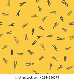 Icono de brújula de dibujo de línea azul aislado patrón transparente en fondo amarillo. Signo de brújula. Herramientas educativas y de dibujo. Instrumento geométrico.  Ilustración vectorial