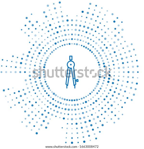 Blue line Drawing\
compass icon isolated on white background. Compass sign. Drawing\
and educational tools. Geometric instrument. Abstract circle random\
dots. Vector Illustration