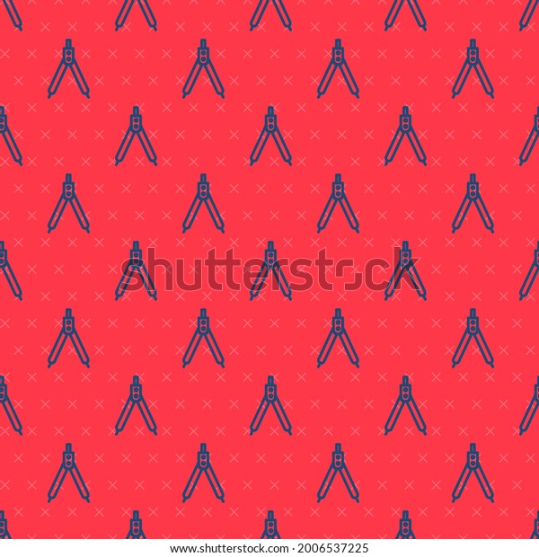 Blue line\
Drawing compass icon isolated seamless pattern on red background.\
Compasses sign. Drawing and educational tools. Geometric\
instrument.  Vector\
Illustration
